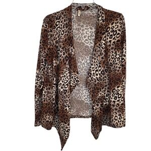 Eno Brown Animal Print Leopard Soft Knit Open Front Cardigan Women's Large